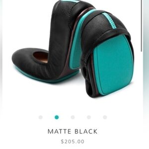 Tieks Matte Black Flats with Teal Soles